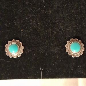 Turquoise and Silver Floral Stud Earrings